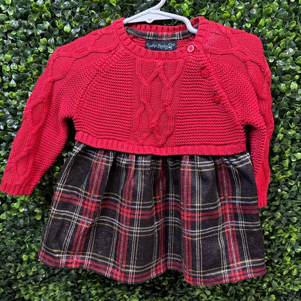 Red Cable Knit Sweater plaid Dress for nwot